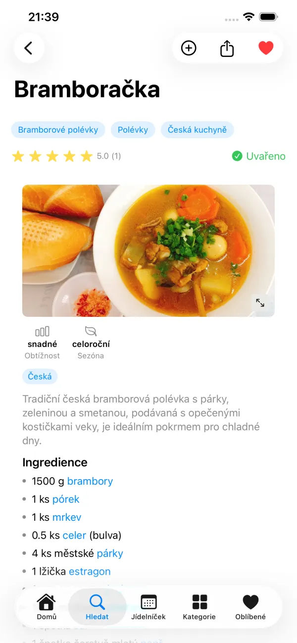 iPhone — detail receptu